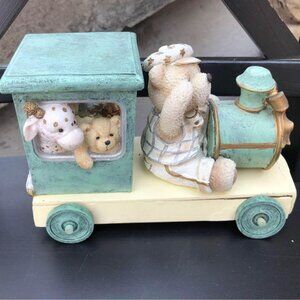 COPY - Bear on train baby room pastel figurine